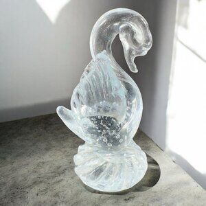 Vintage Clear Glass Swan Bird Sculpture Figurine Paperweight With Small Bubbles